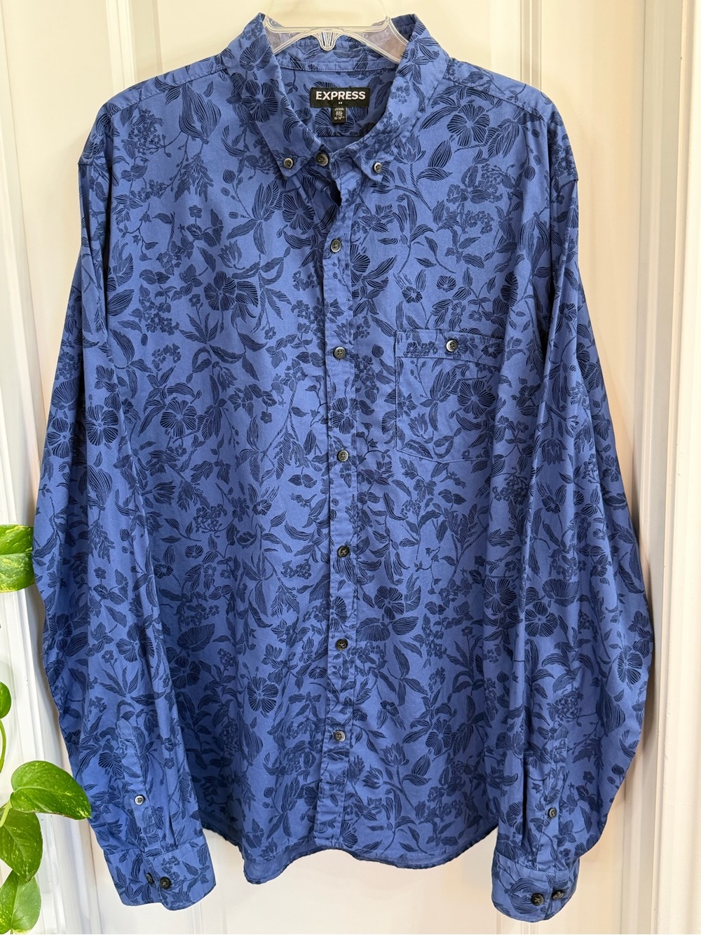 Express Men’s Blue Floral Button-Down Shirt 100% Cotton Size XXL